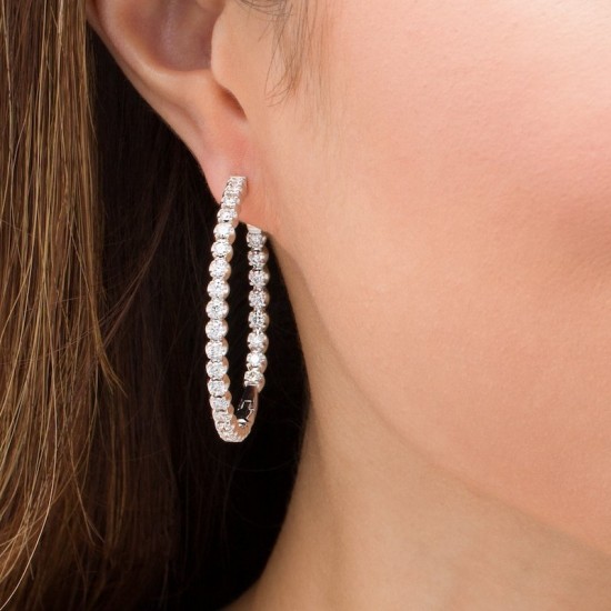 Marilyn Monroe Collection 3 CT TW Journey Diamond Inside-Out Hoop Earrings in 10K White Gold
